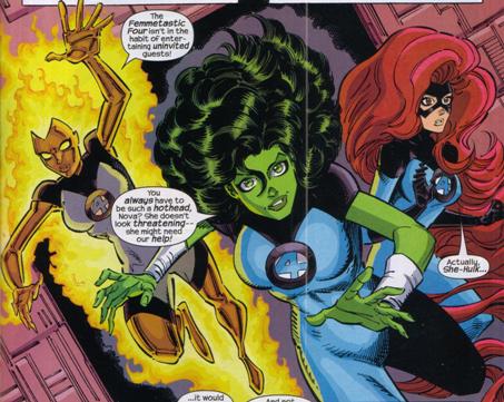 Nova, She-Hulk and Medusa rush to meet the intruder