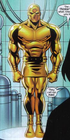 The Mad Thinker admires Intello's golden body