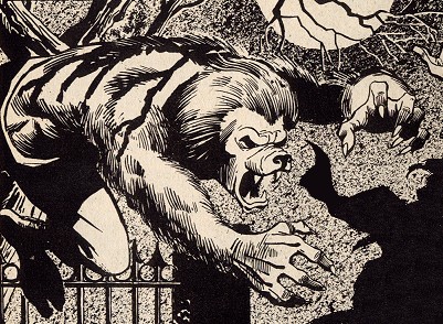 Glinsky as a werewolf attacking a man