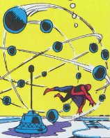 Spidey dodges Dr. Doom's iron balls and shoots his webbing