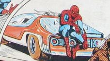 Spider-Man relaxes on the car's trunk