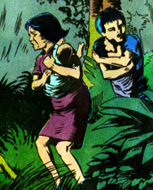 infant leong & nga carried through jungle.