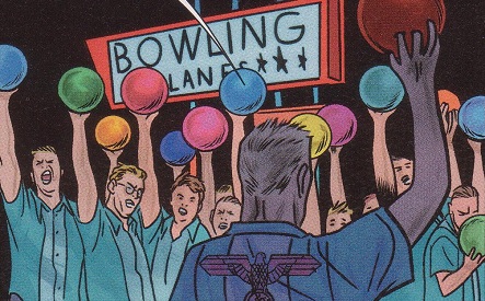 Nazi bowlers holding their balls in the air