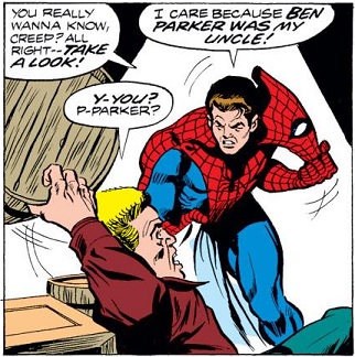 Spider-Man unmasks in front of the Burglar