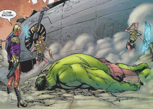 standing over fallen Hulk